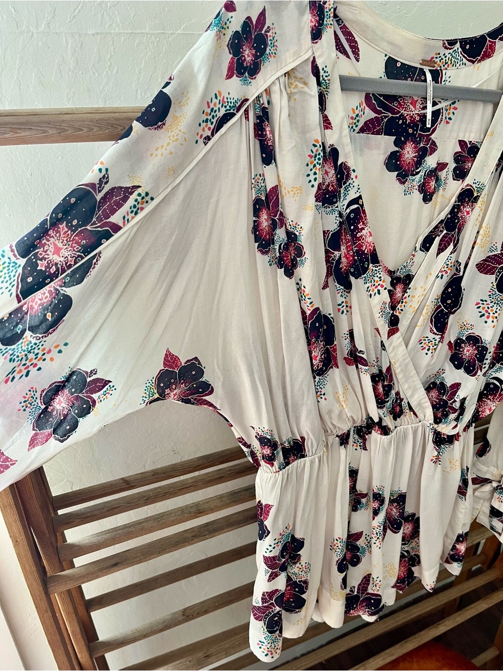 Free People Surplice Tunic/Dress in Cream With Multi-Color Floral Design - Picture 5 of 7